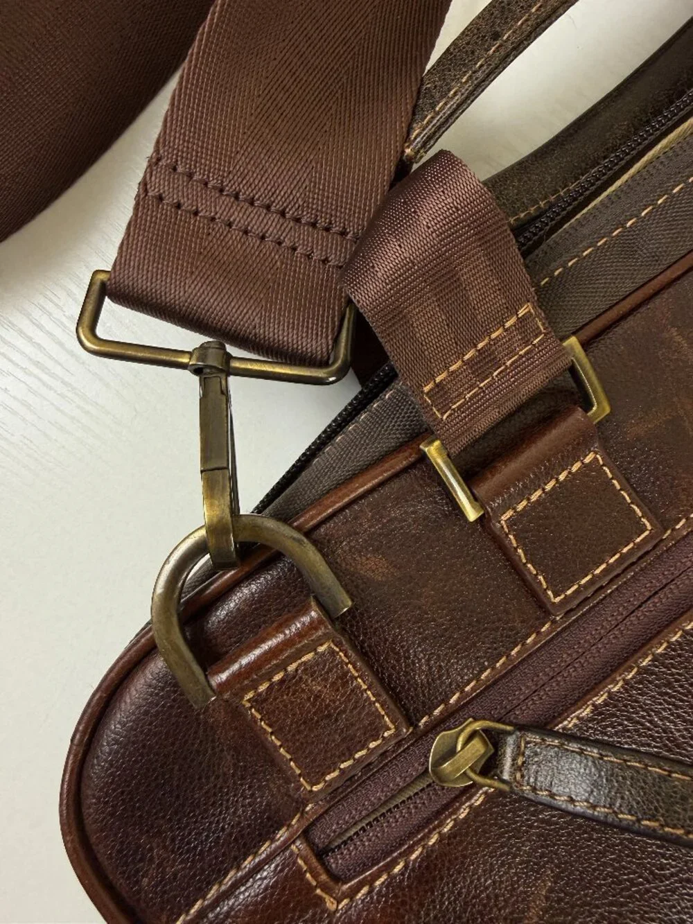 Boconi Garth Coated Zipper Slim Full Grain Leather Laptop Briefcase